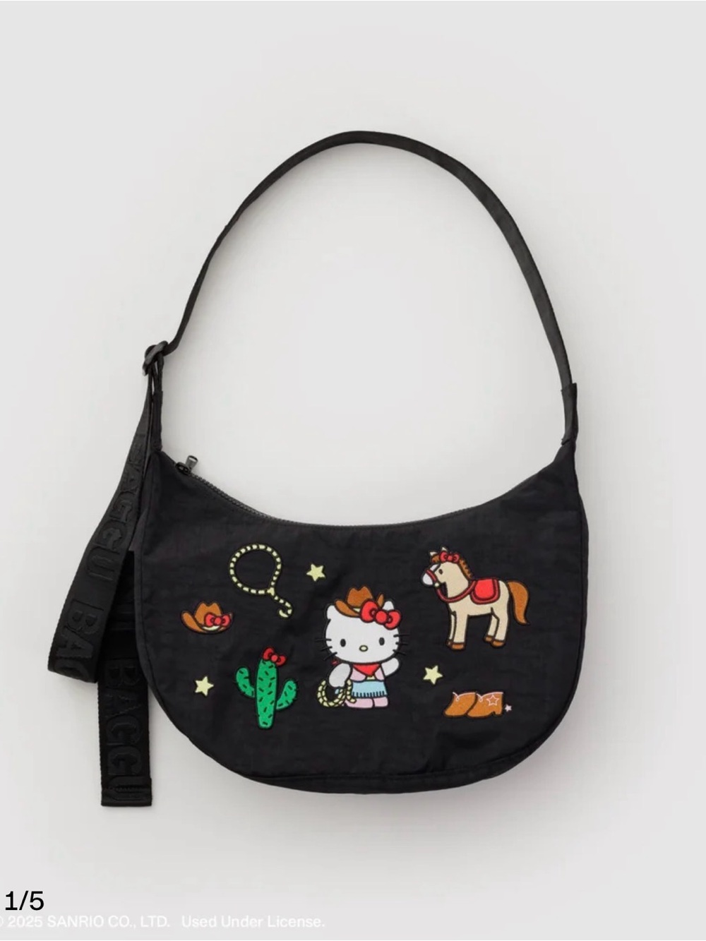 Baggu Medium Nylon Crescent Bag Embroidered Hello Kitty Western NWT